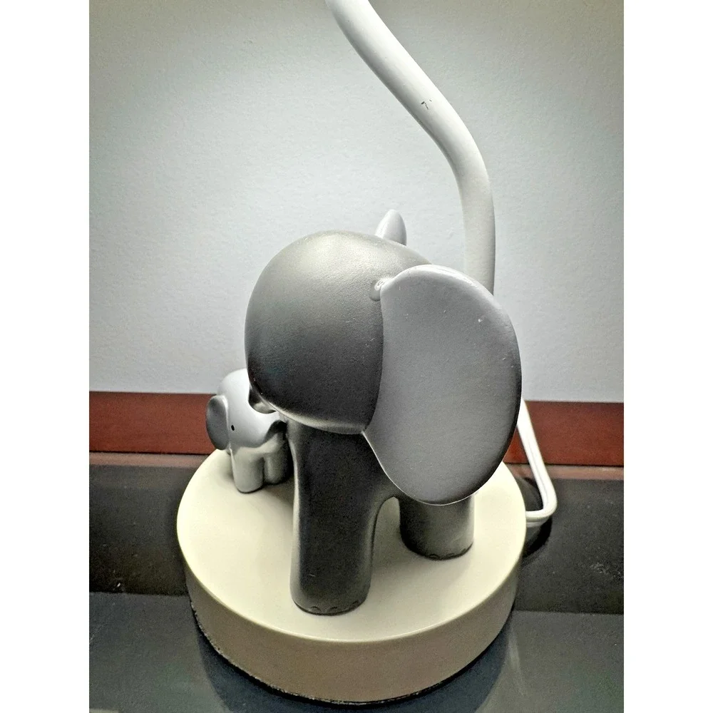 Elephant Nursery Table Lamp Lambs & Ivy Mother Baby Gray White w/ Shade